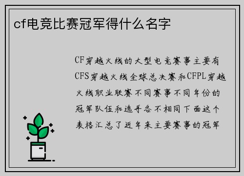 cf电竞比赛冠军得什么名字